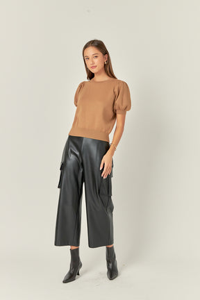 ENGLISH FACTORY - Faux Leather Cropped Cargo Pants - PANTS available at Objectrare