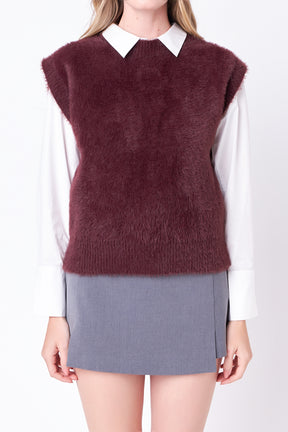ENGLISH FACTORY - Feather Plush Knit Vest - TOPS available at Objectrare