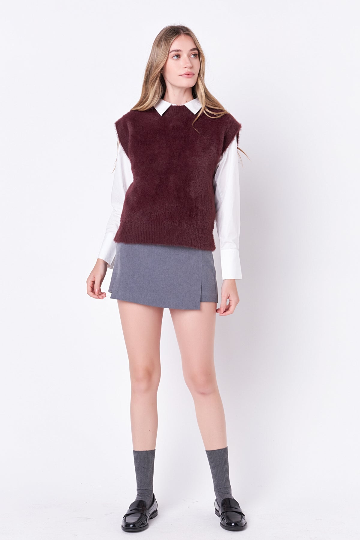 ENGLISH FACTORY - Feather Plush Knit Vest - TOPS available at Objectrare