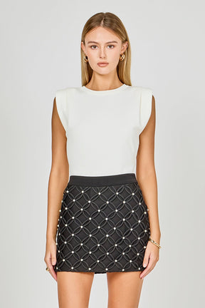 ENDLESS ROSE - Rhinestone and Pearl Detail Mini Skirt - SKIRTS available at Objectrare