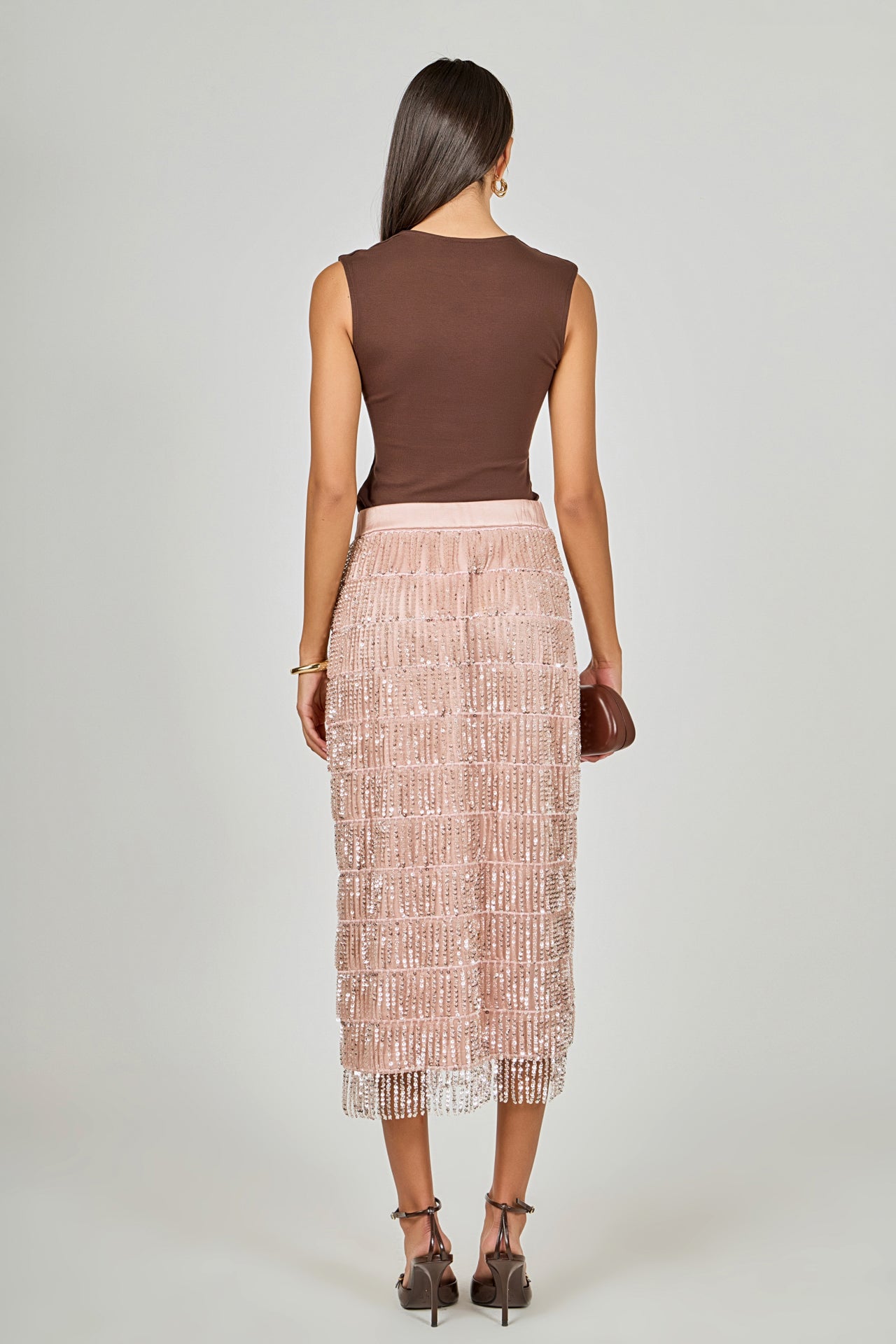 Sequins Tassel Midi Skirt