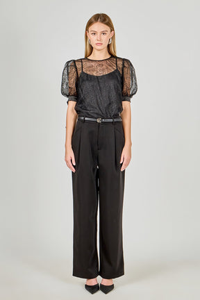 ENDLESS ROSE - Embroidered Puff Sleeve Satin Bow Top - TOPS available at Objectrare