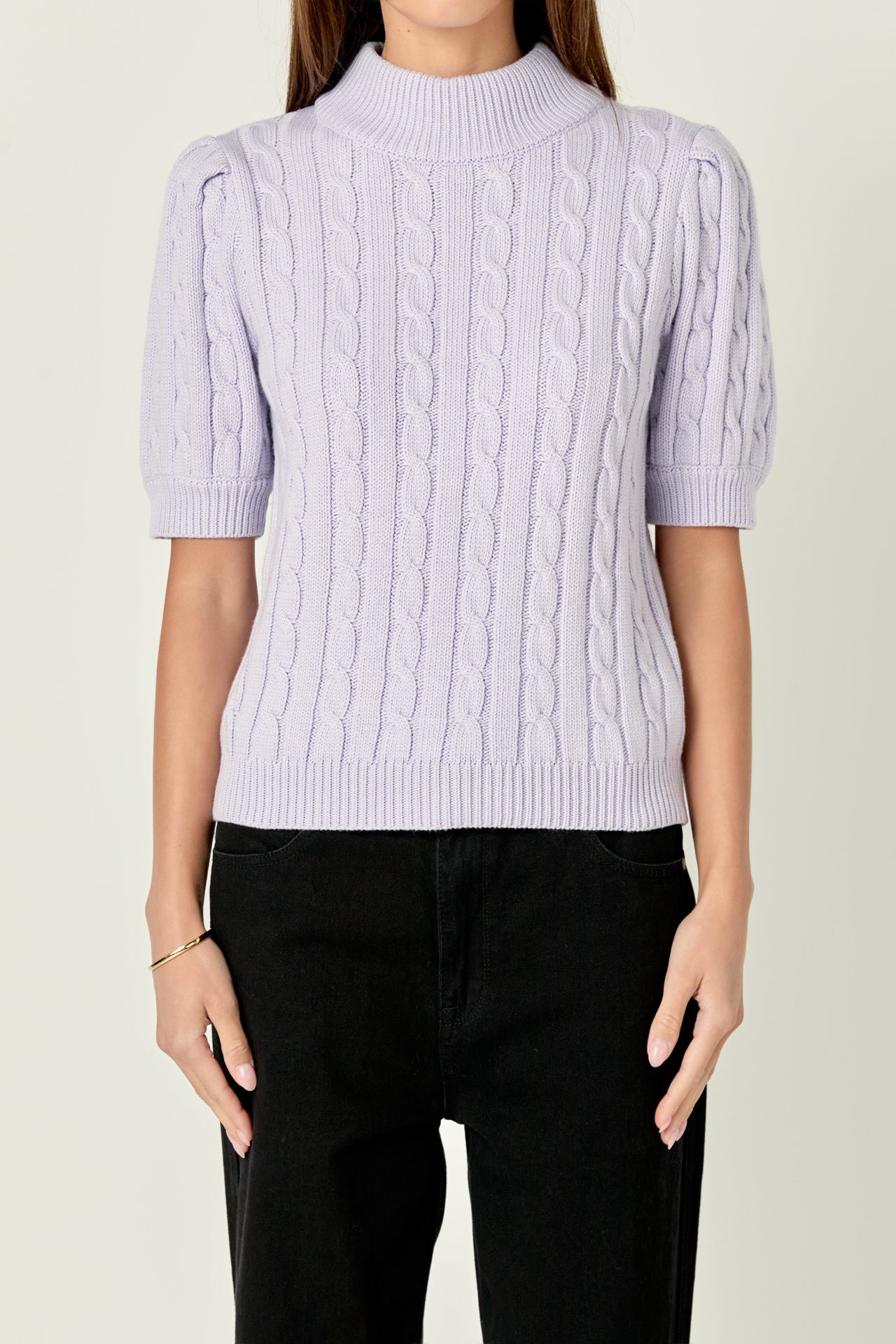 ENGLISH FACTORY - Short-Sleeve Cable-Knit Sweater - TOPS available at Objectrare