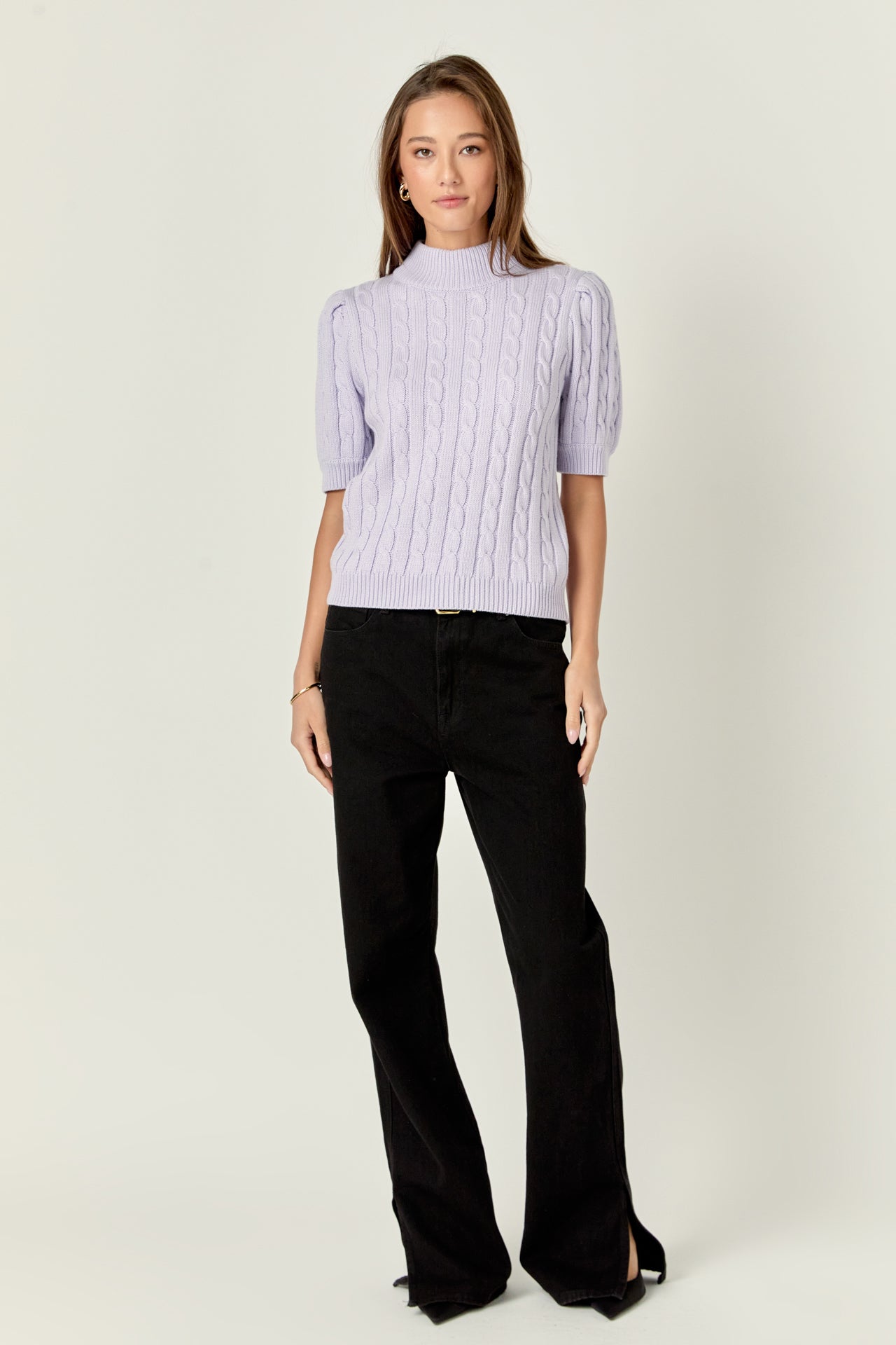 ENGLISH FACTORY - Short-Sleeve Cable-Knit Sweater - TOPS available at Objectrare