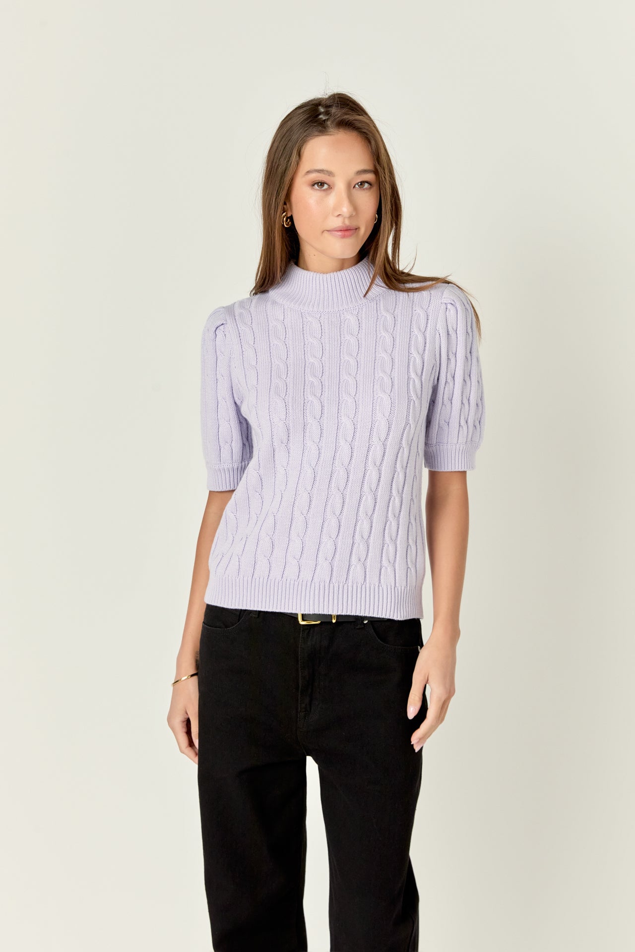 ENGLISH FACTORY - Short-Sleeve Cable-Knit Sweater - TOPS available at Objectrare