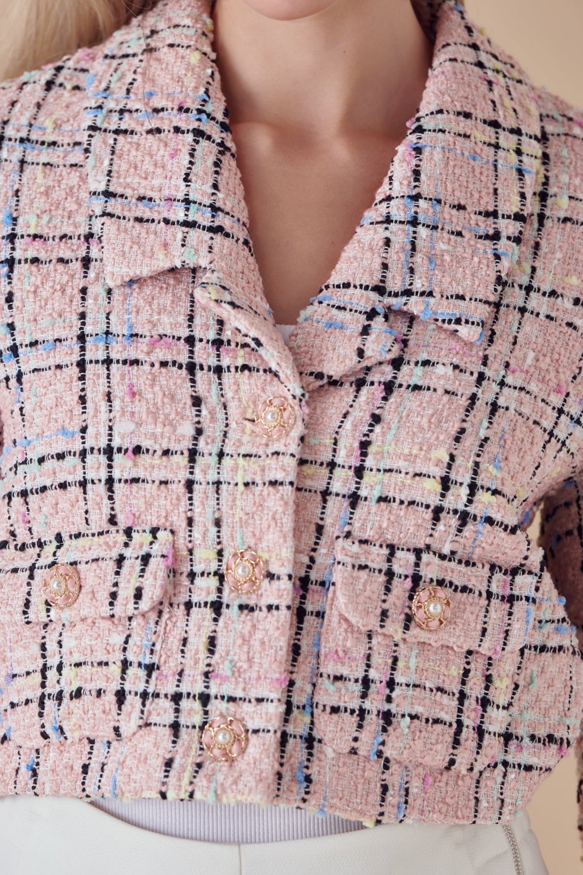 ENDLESS ROSE - Multi Tweed Cropped Blazer - BLAZERS available at Objectrare