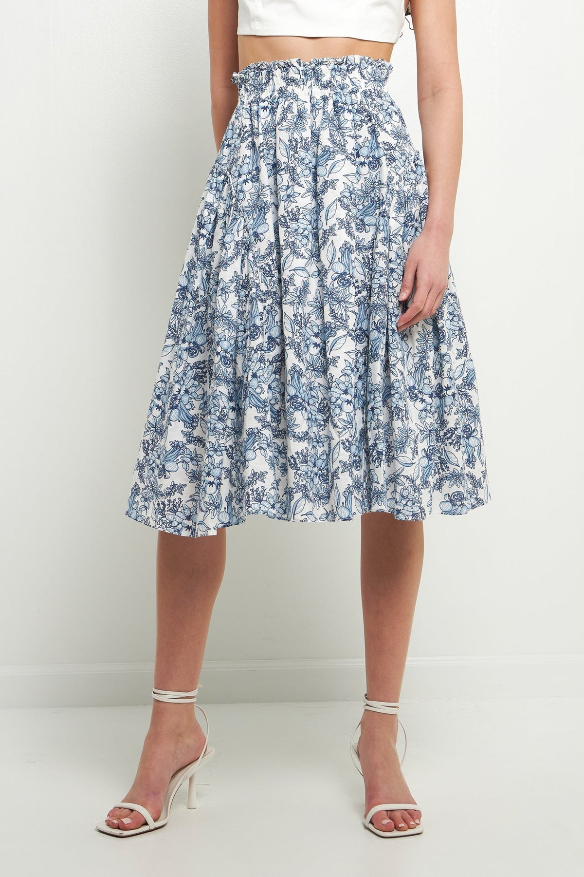 ENDLESS ROSE - Print Linen Midi Skirt - SKIRTS available at Objectrare