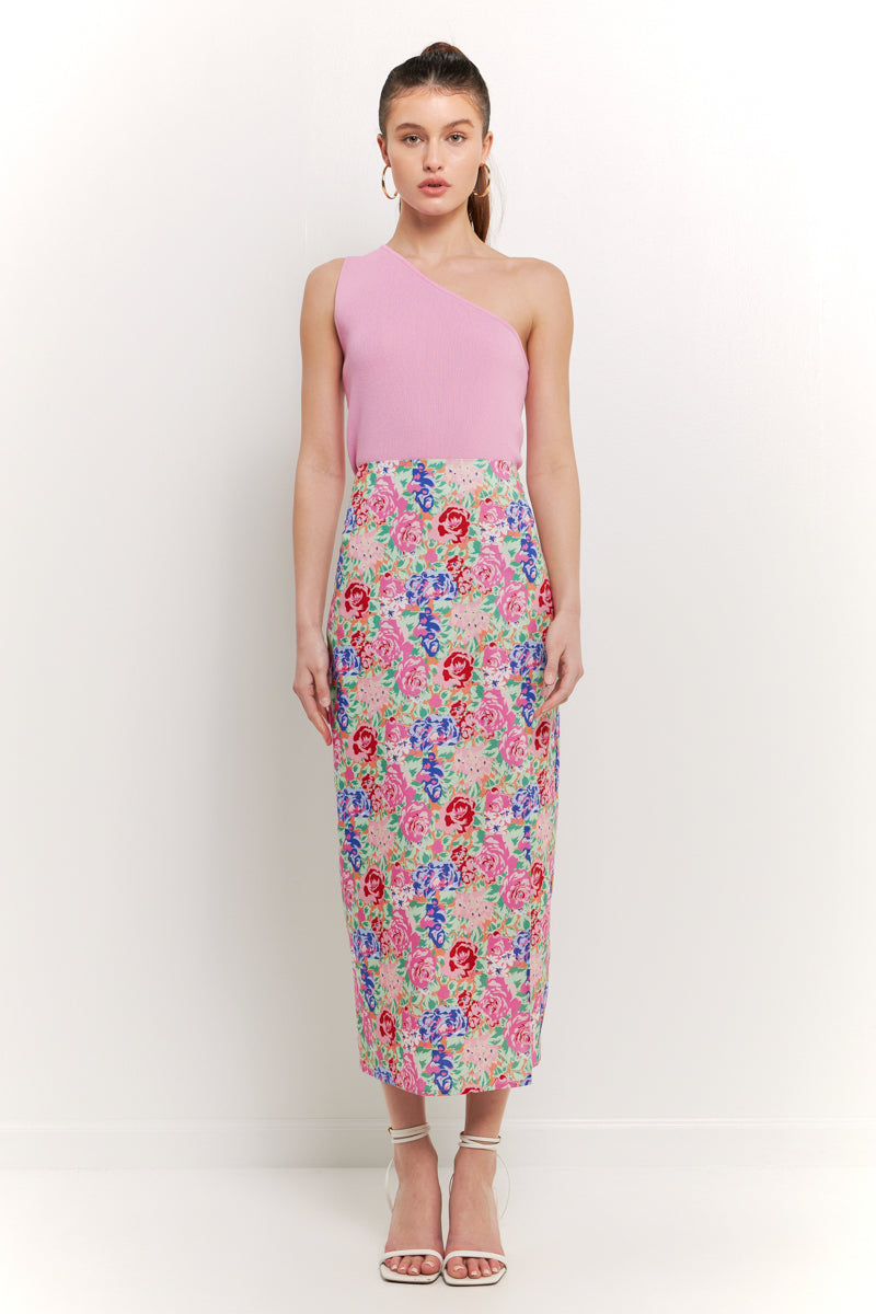 ENDLESS ROSE - Cotton Floral Print Slit Maxi Skirt - SKIRTS available at Objectrare