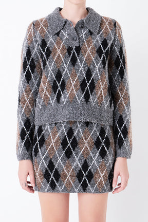 GREY LAB - Argyle Collared Sweater - SWEATERS & KNITS available at Objectrare