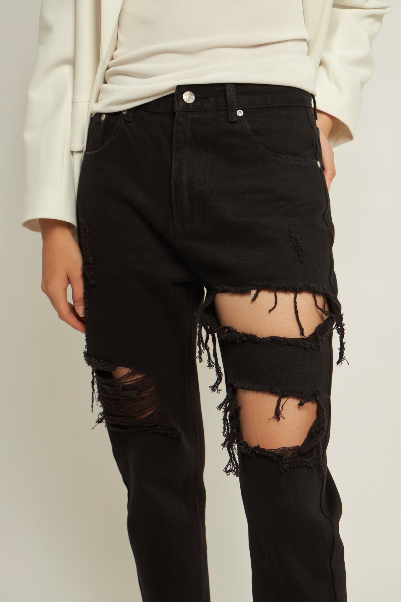 GREY LAB - Grey Lab - High-Waisted Ripped Straight Leg Jeans - JEANS available at Objectrare