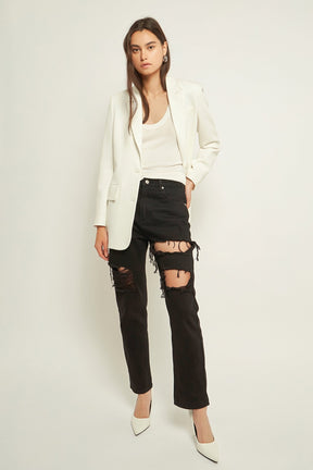 GREY LAB - Grey Lab - High-Waisted Ripped Straight Leg Jeans - JEANS available at Objectrare