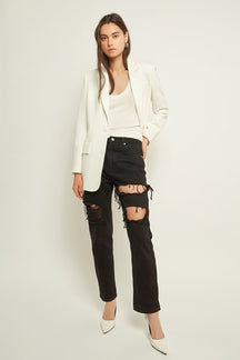 High-Waisted Ripped Straight Leg Jeans
