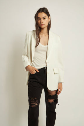 GREY LAB - High-Waisted Ripped Straight Leg Jeans - JEANS available at Objectrare
