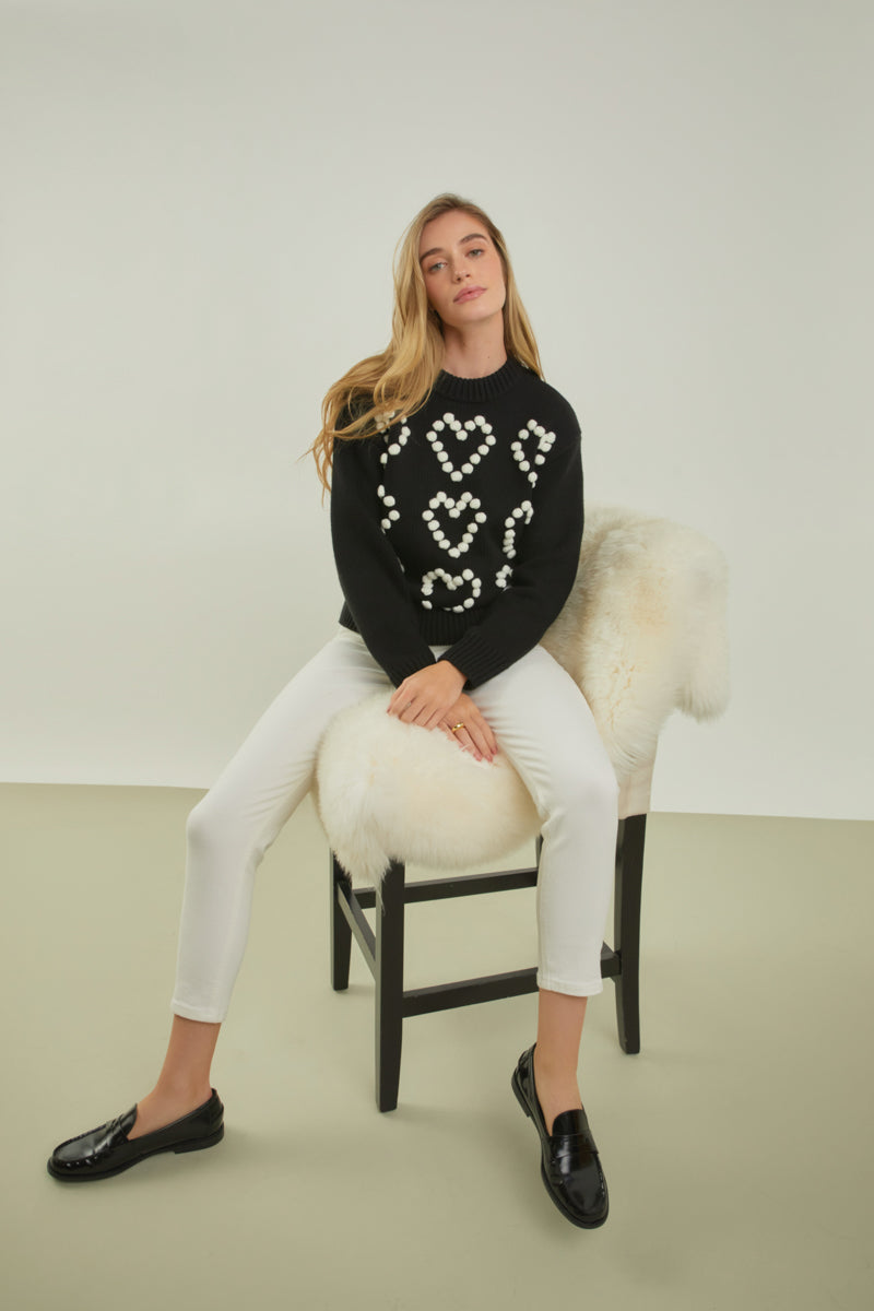 ENGLISH FACTORY - Heart Pom Sweater - SWEATERS & KNITS available at Objectrare