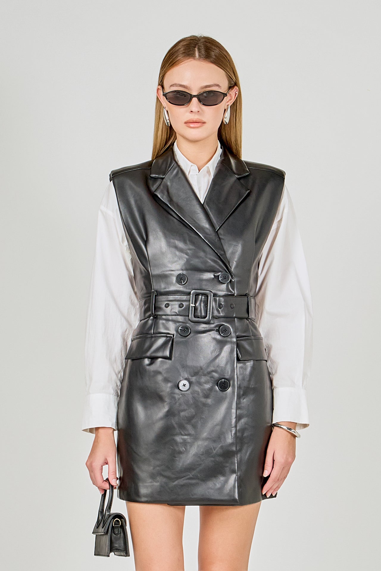 ENDLESS ROSE - Pu Double Breasted Mini Dress - DRESSES available at Objectrare