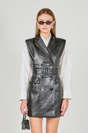 ENDLESS ROSE - Pu Double Breasted Mini Dress - DRESSES available at Objectrare