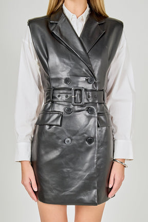 ENDLESS ROSE - Pu Double Breasted Mini Dress - DRESSES available at Objectrare