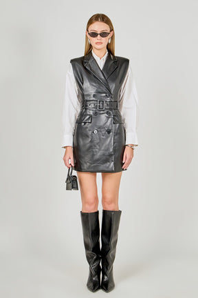 ENDLESS ROSE - Pu Double Breasted Mini Dress - DRESSES available at Objectrare