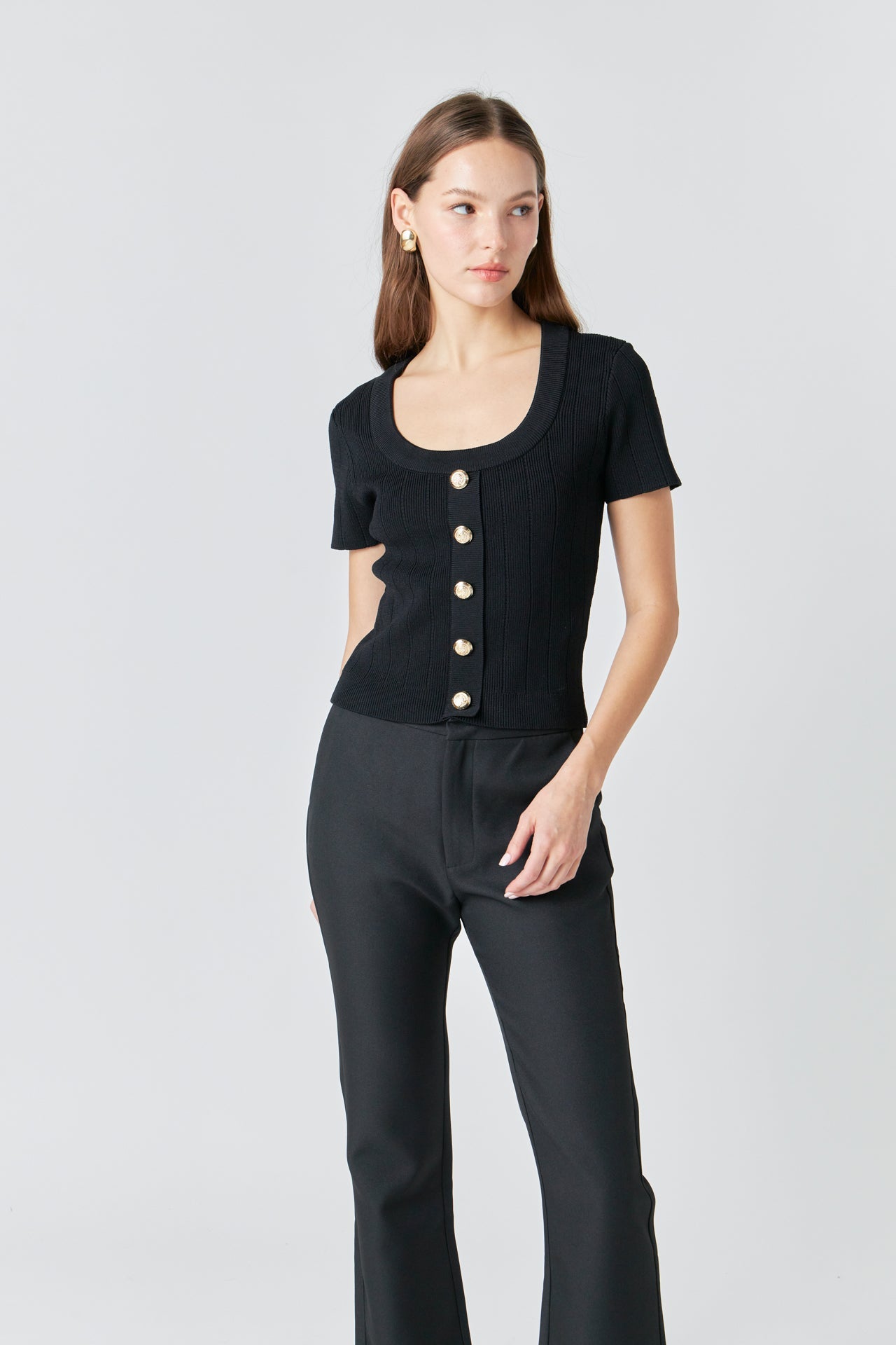 ENDLESS ROSE - Shank Button Knit Top - TOPS available at Objectrare