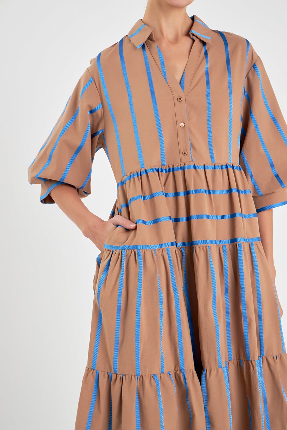 ENGLISH FACTORY - Striped Collared Midi Dress - DRESSES available at Objectrare
