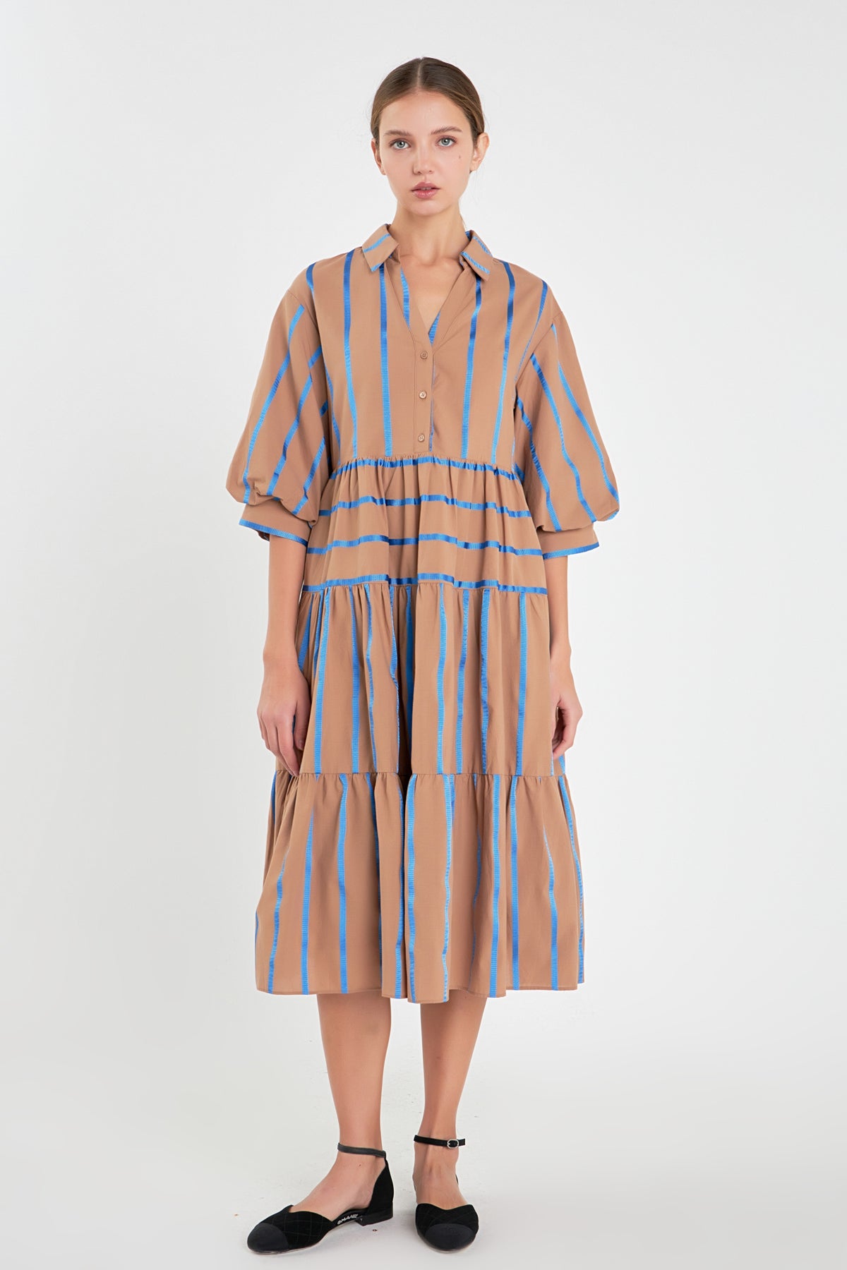 ENGLISH FACTORY - Striped Collared Midi Dress - DRESSES available at Objectrare