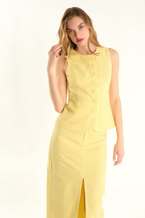 ENDLESS ROSE - Front Slit Linen Midi Skirt - SKIRTS available at Objectrare