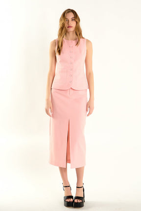 ENDLESS ROSE - Front Slit Linen Midi Skirt - SKIRTS available at Objectrare