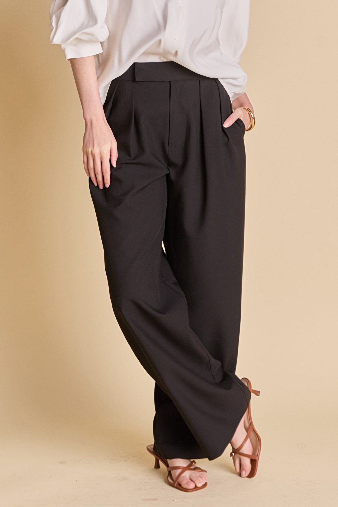 ENDLESS ROSE - Mid Rise Pleated Wide leg Trousers - PANTS available at Objectrare
