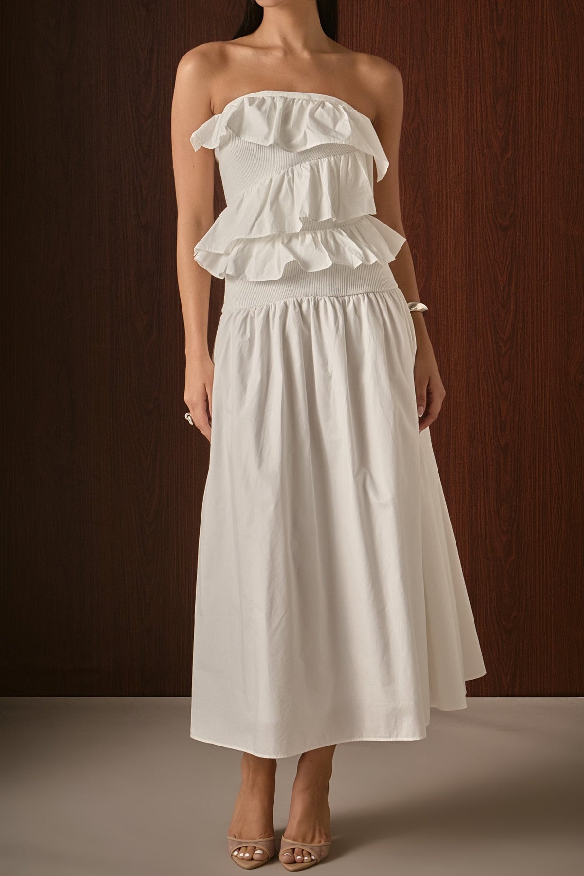 Mixed Media Strapless Maxi Dress
