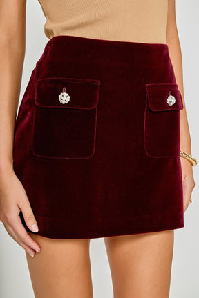 ENDLESS ROSE - Velvet Jeweled Button Mini Skirt - SKIRTS available at Objectrare