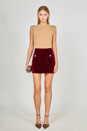 ENDLESS ROSE - Velvet Jeweled Button Mini Skirt - SKIRTS available at Objectrare