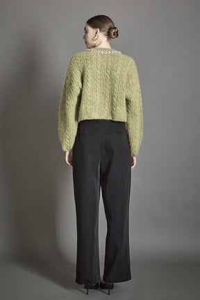 ENDLESS ROSE - Jewel Embroidered Fuzzy Cable Knit Chunky Sweater - SWEATERS & KNITS available at Objectrare