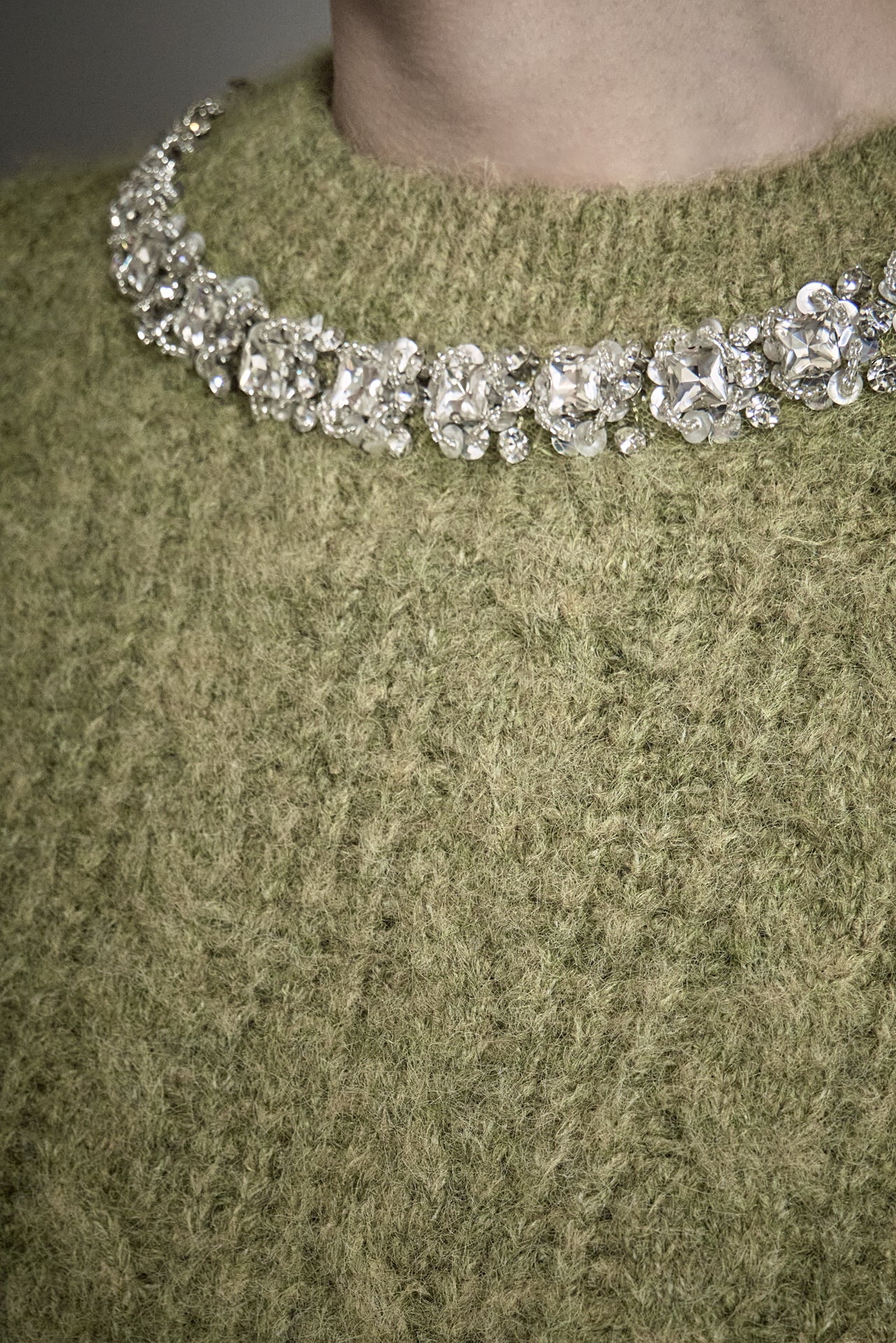 ENDLESS ROSE - Jewel Embroidered Fuzzy Cable Knit Chunky Sweater - SWEATERS & KNITS available at Objectrare