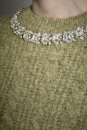 ENDLESS ROSE - Jewel Embroidered Fuzzy Cable Knit Chunky Sweater - SWEATERS & KNITS available at Objectrare