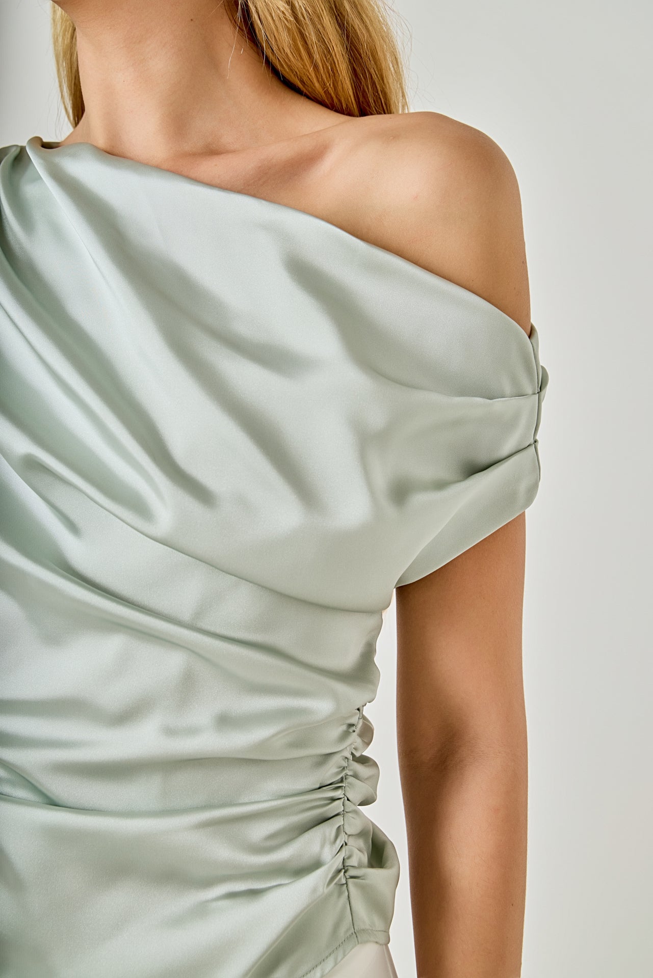 ENDLESS ROSE - Asymmetrical Off-The-Shoulder Satin Top - TOPS available at Objectrare