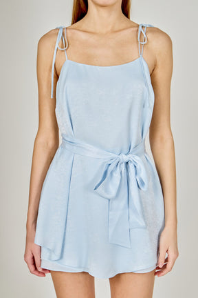 Spaghetti Tie Belted Romper Dress