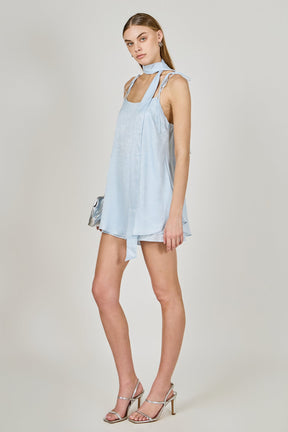 Spaghetti Tie Belted Romper Dress