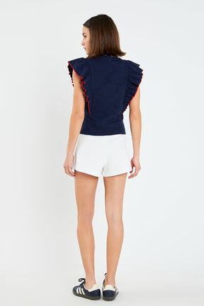 ENGLISH FACTORY - Contrast Merrow Detail Ruffled Knit Top - TOPS available at Objectrare