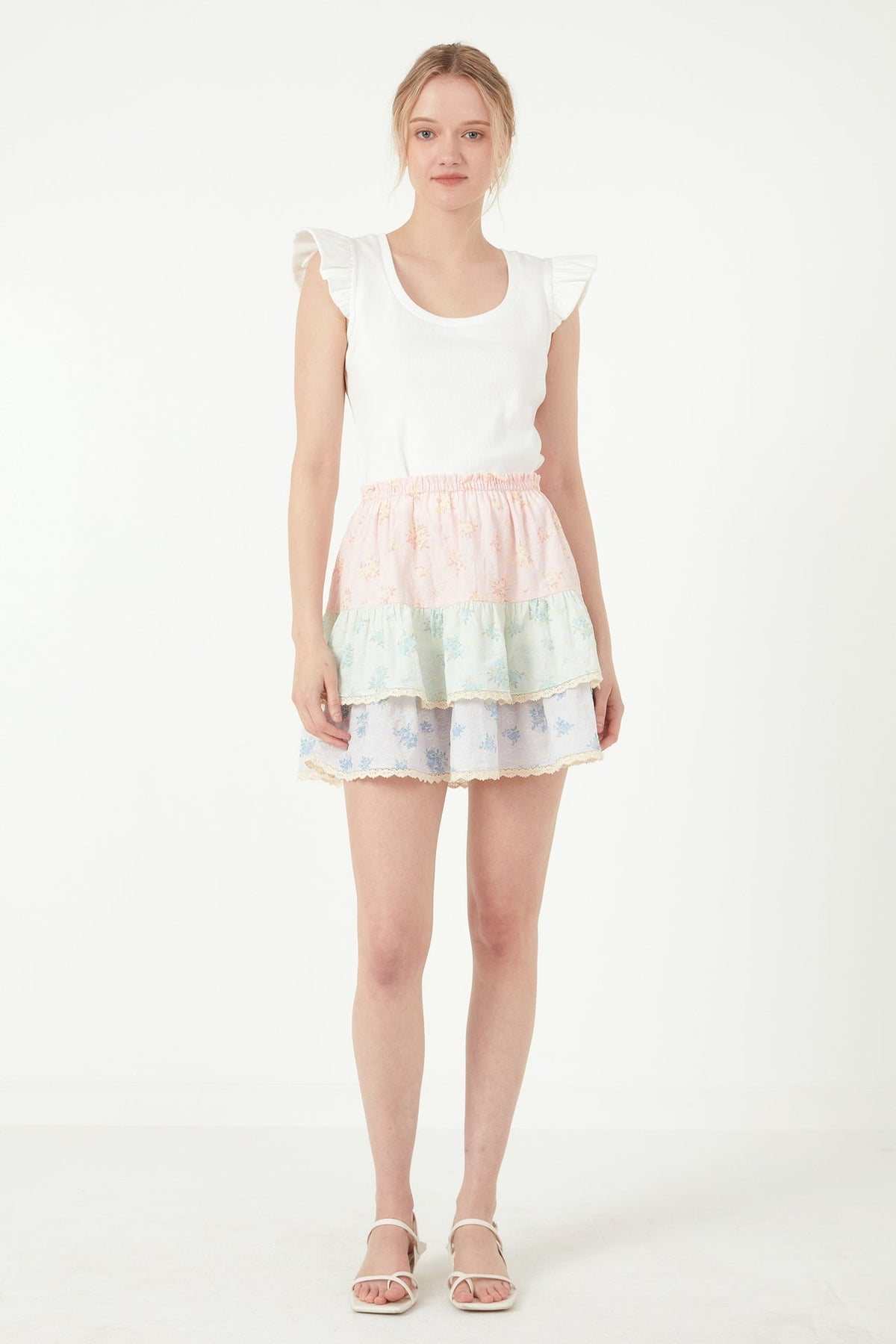 FREE THE ROSES - Free The Roses - Color Block Eyelet Trim Detail Mini Skirt - SKIRTS available at Objectrare