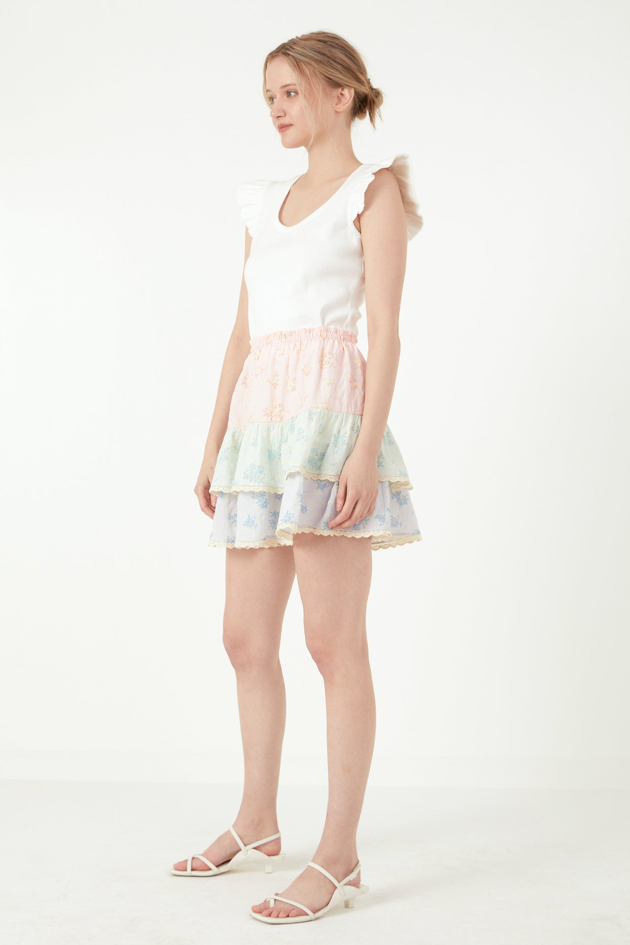 FREE THE ROSES - Free The Roses - Color Block Eyelet Trim Detail Mini Skirt - SKIRTS available at Objectrare