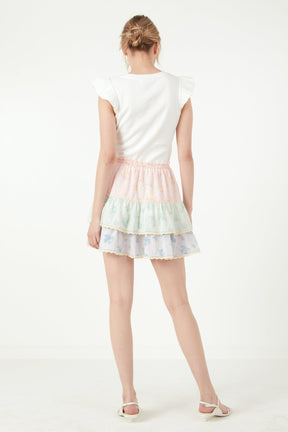 FREE THE ROSES - Free The Roses - Color Block Eyelet Trim Detail Mini Skirt - SKIRTS available at Objectrare