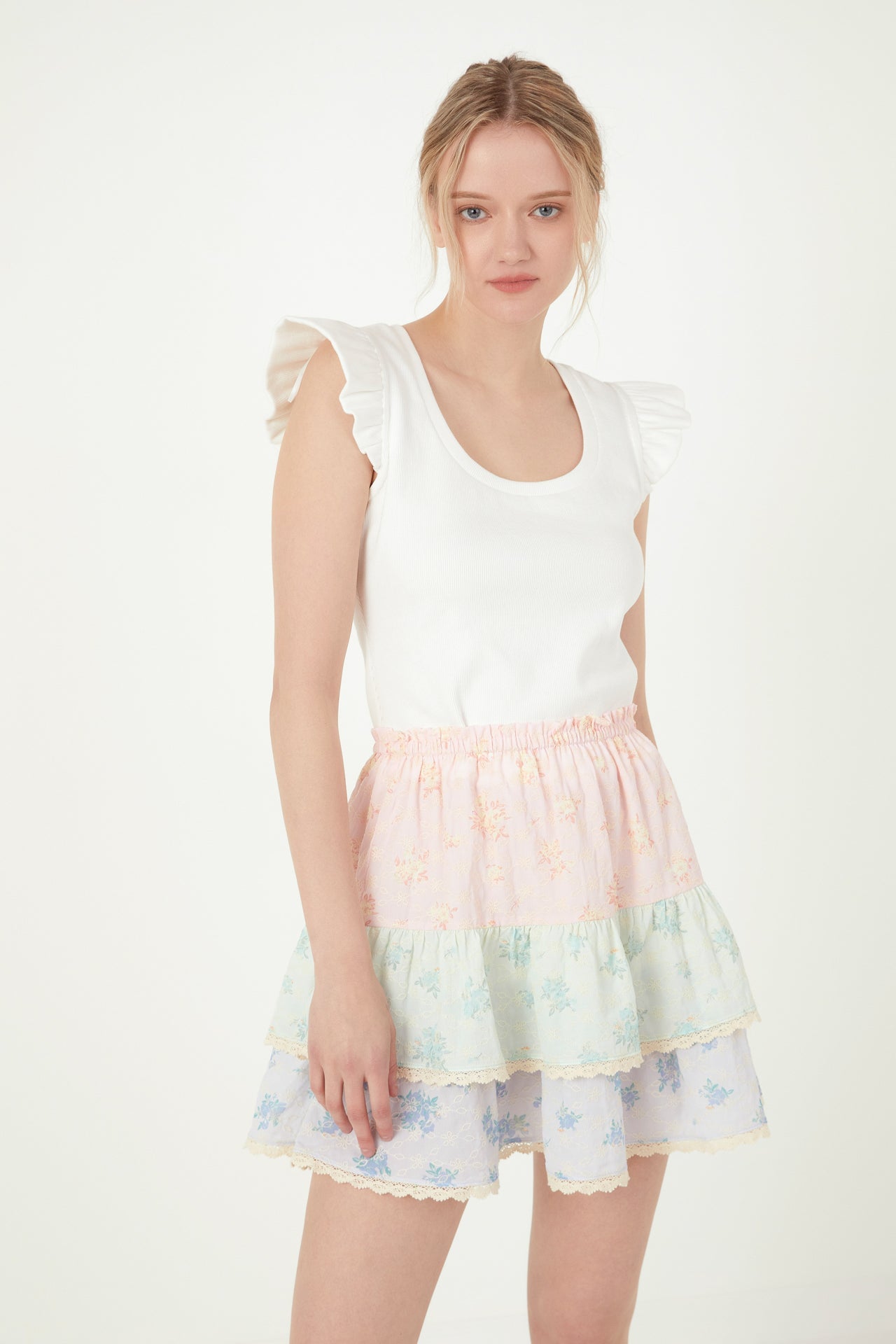 FREE THE ROSES - Free The Roses - Color Block Eyelet Trim Detail Mini Skirt - SKIRTS available at Objectrare