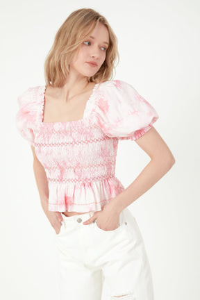 FREE THE ROSES - Free The Roses - Tie-dye Smocked Detail Top - TOPS available at Objectrare