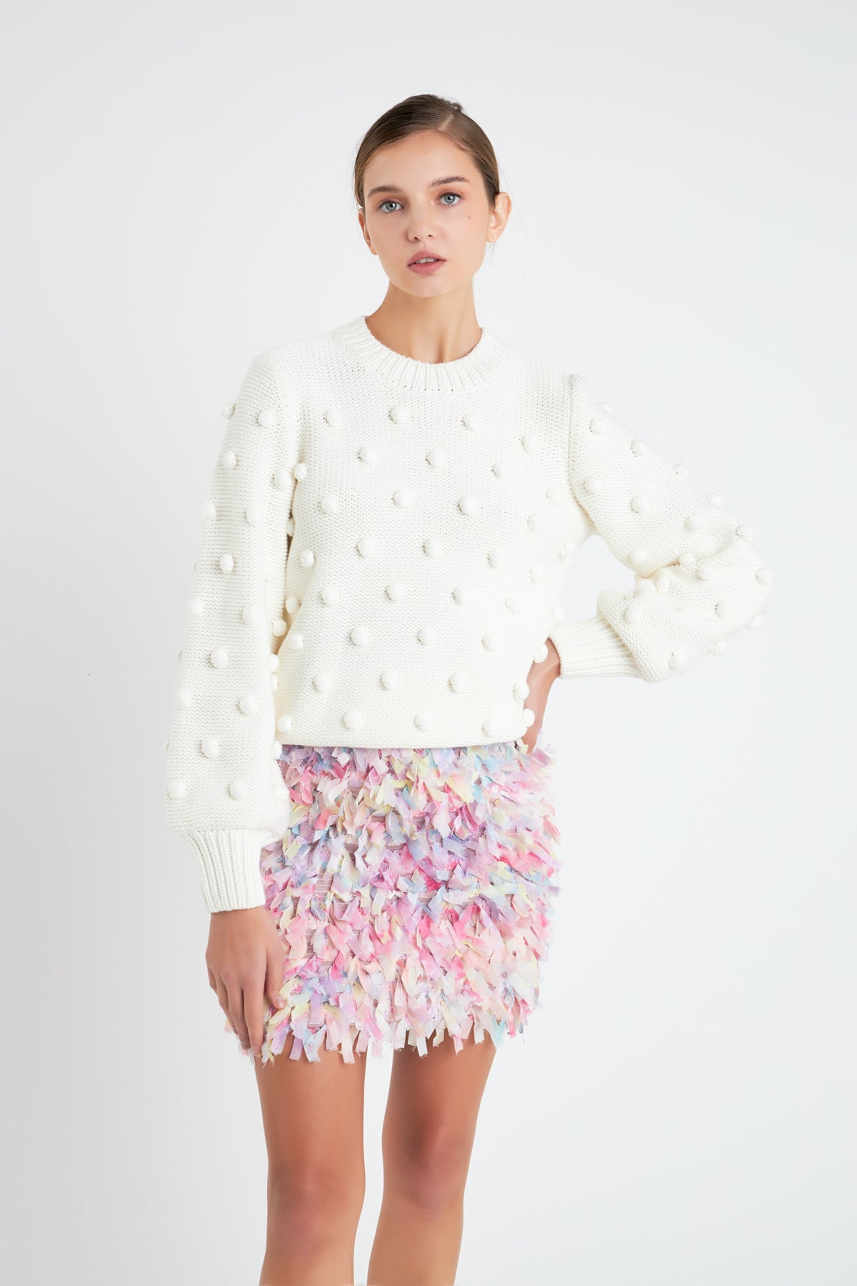 ENGLISH FACTORY - Pom Pom Pattern Long Sleeve Sweater - SWEATERS & KNITS available at Objectrare