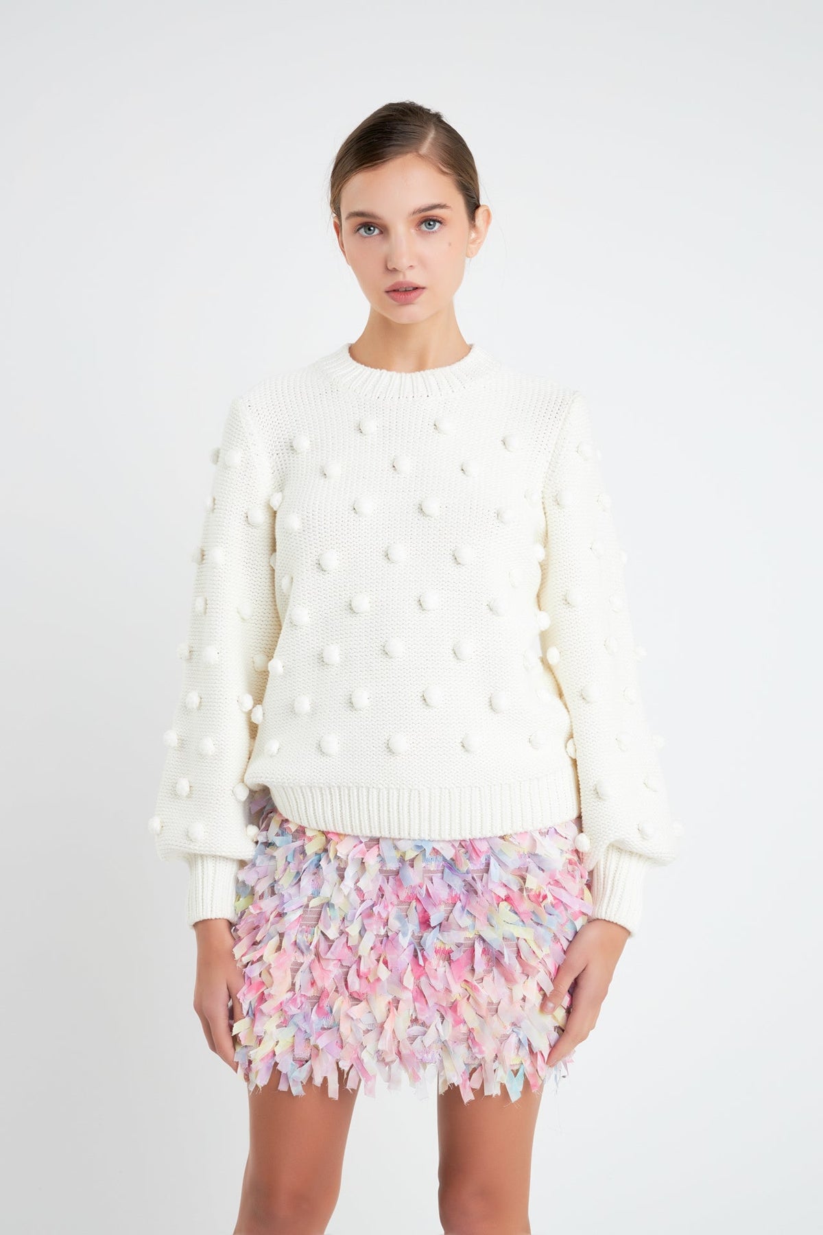 ENGLISH FACTORY - Pom Pom Pattern Long Sleeve Sweater - SWEATERS & KNITS available at Objectrare