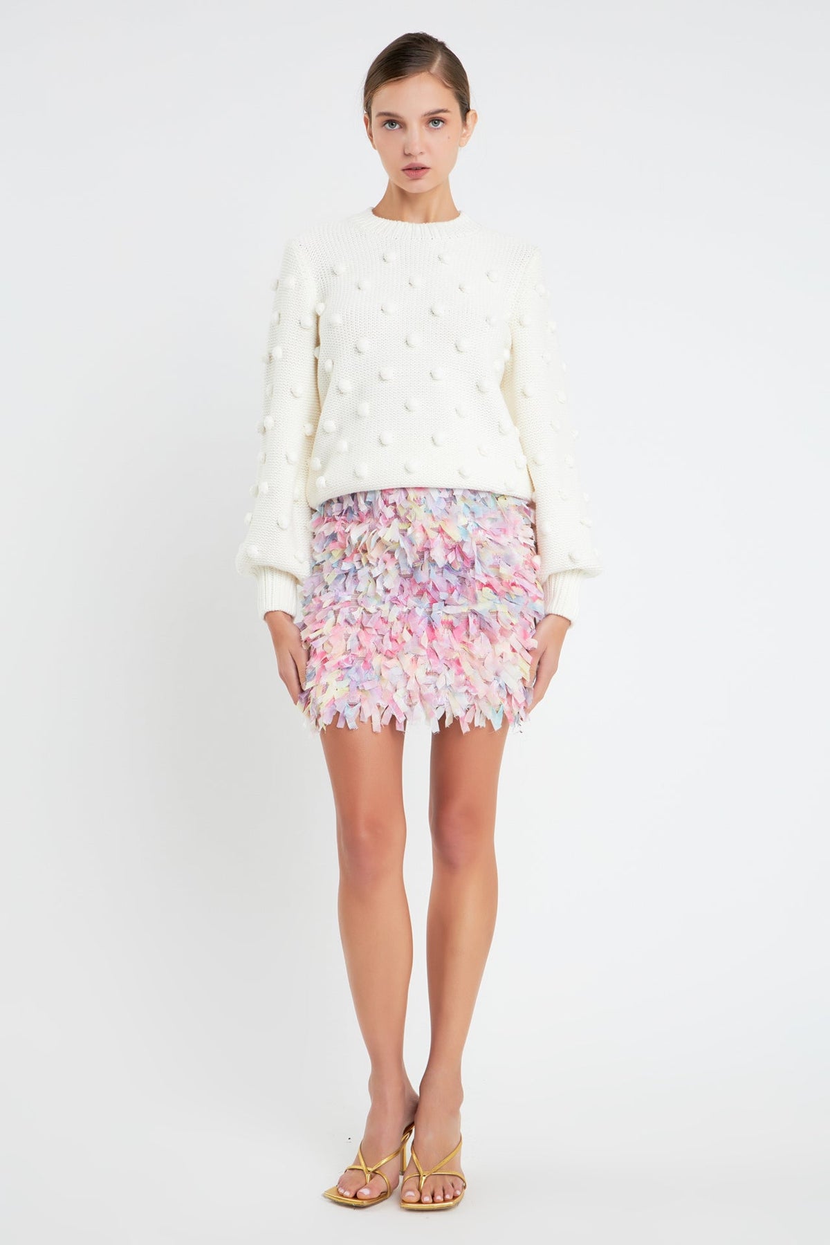ENGLISH FACTORY - Pom Pom Pattern Long Sleeve Sweater - SWEATERS & KNITS available at Objectrare