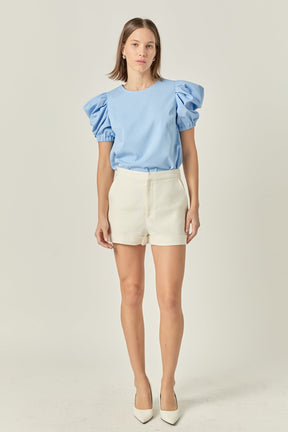 ENGLISH FACTORY - Ruched Puff Sleeve Top - TOPS available at Objectrare