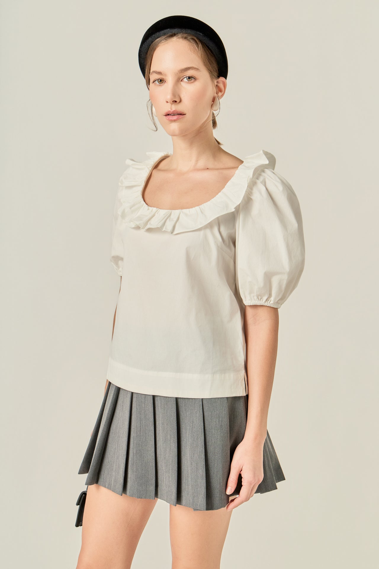 ENGLISH FACTORY - U-neckline Puff Sleeve Top - TOPS available at Objectrare