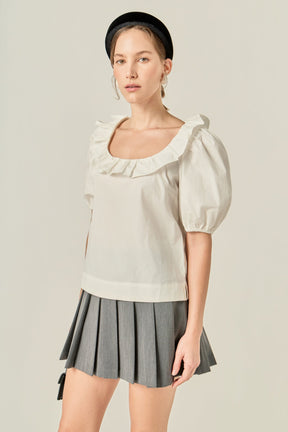 ENGLISH FACTORY - U-neckline Puff Sleeve Top - TOPS available at Objectrare