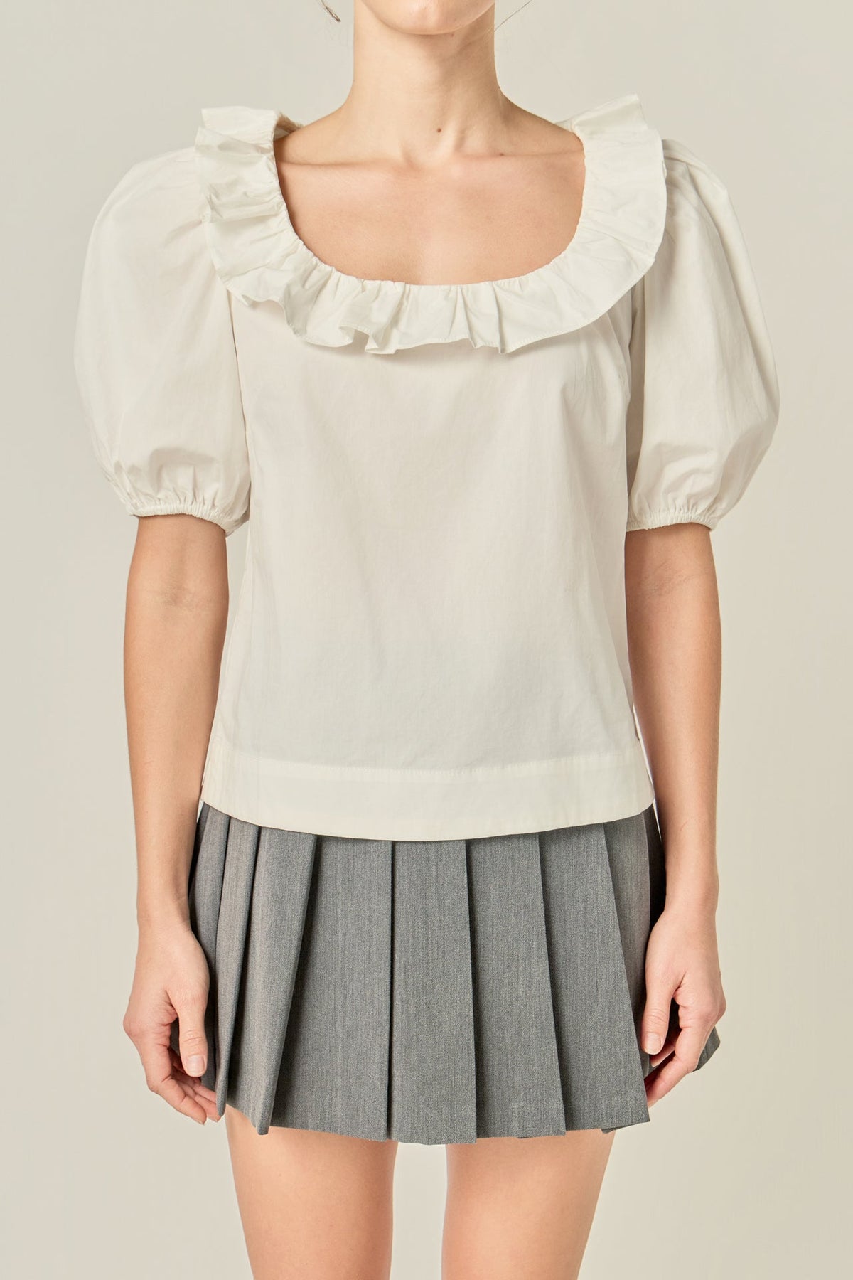 ENGLISH FACTORY - U-neckline Puff Sleeve Top - TOPS available at Objectrare